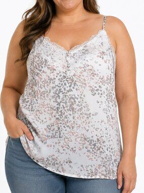 Ricki's Lace Trim Camisole XL Lined Adjustable Strap Tank Blush Animal Print